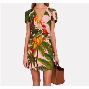 Farm Rio cocoa forest linen blend dress S